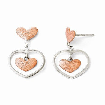 Sterling Silver Rose-plated Polished Heart Post Earrings