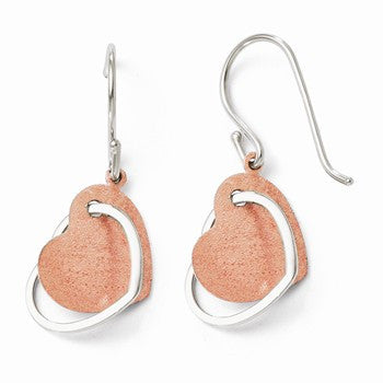 Sterling Silver Rose-plated Polished & Textured Heart Earrings