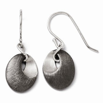 Sterling Silver Ruthenium-plated Scratch Finish Shepherd Hook Earrings