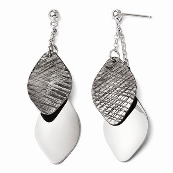 Sterling Silver Ruthenium-plated Polished & Textured Post Earrings