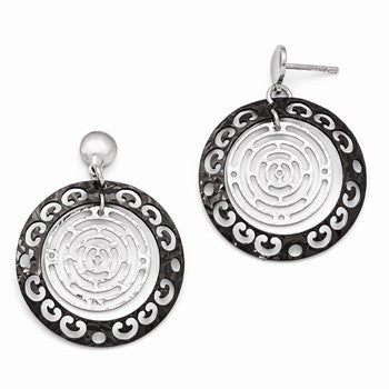 Sterling Silver Ruthenium-plated Polished Textured Earrings