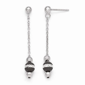 Sterling Silver Ruthenium-plated Diamond-cut Post Dangle Earrings