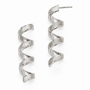 Sterling Silver Scratch Finish Diamond-cut Post Earrings