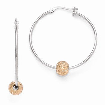 Sterling Silver Rose Gold-plated Beaded Hoop Earrings