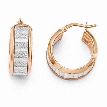 Sterling Silver Rose Tone Plated Glitter Infused Hoop Earrings