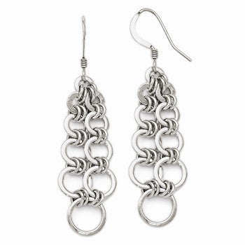 Sterling Silver Polished Round Link Chain Dangle Earrings