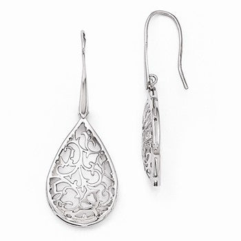 Sterling Silver Polished Cut-out Teardrop Dangle Earrings