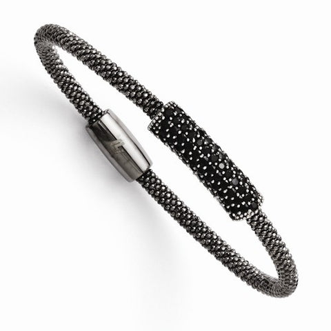 Sterling Silver & Ruthenium Plated Black Cz with Magnetic Clasp Bracelet