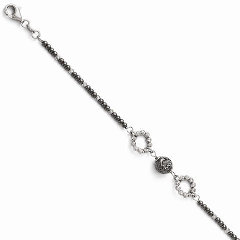 Sterling Silver Ruthenium Plated Diamond-Cut Beaded Bracelet