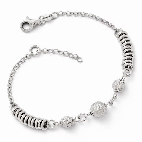 Sterling Silver Polished Diamond-Cut Beaded Bracelet