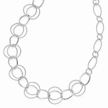 Sterling Silver Polished and Textured Fancy Link Necklace