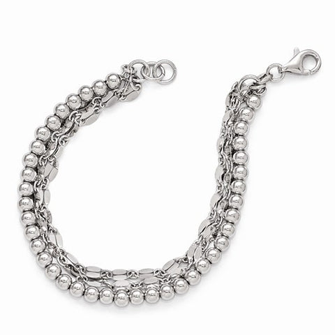 Sterling Silver Polished and Beaded Three Strand Bracelet