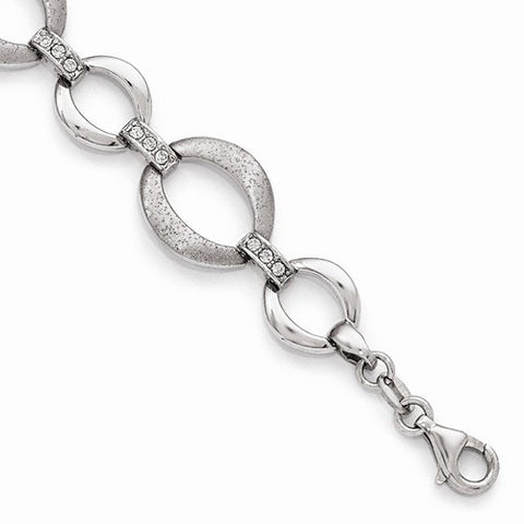 Sterling Silver Polished and Brushed Crystal Bracelet