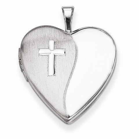 Sterling Silver 20mm Cross Satin/Polished Heart Locket