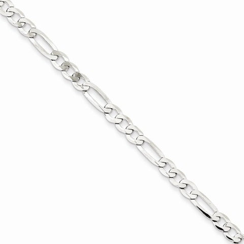 Sterling Silver Polished Flat Figaro Chain Bracelet