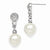 Sterling Silver 10-11mm White Shell Pearl CZ Dangle Earrings