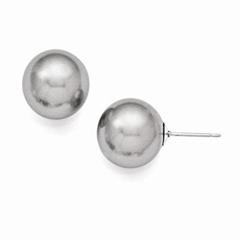 Sterling Silver 12-13mm Round Grey Shell Pearl Stud Earrings