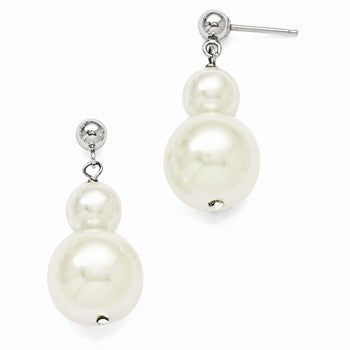 Sterling Silver 712mm White Shell Pearl Dangle Earrings