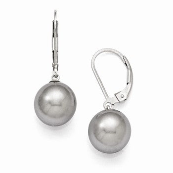 Sterling Silver 10-11mm Round Grey Shell Pearl Leverback Earring, Jewelry Earrings