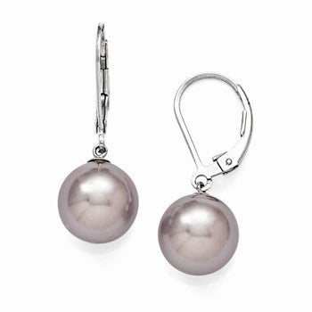 Sterling Silver 10-11mm Round Purple Shell Pearl Leverback Earring, Jewelry Earrings