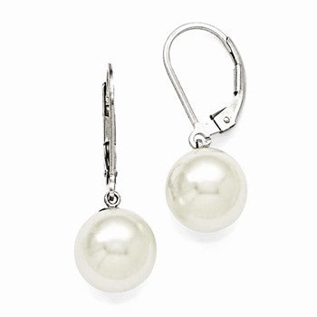 Sterling Silver 10-11mm Round White Shell Pearl Leverback Earring, Jewelry Earrings