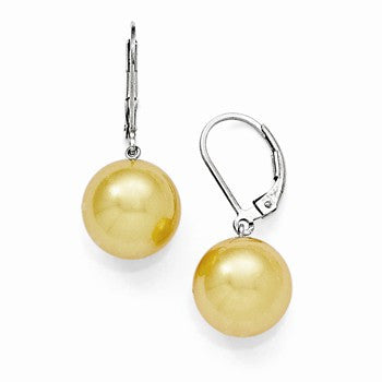 Sterling Silver 12-13mm Round Yellow Shell Pearl Leverback Earring, Jewelry Earrings