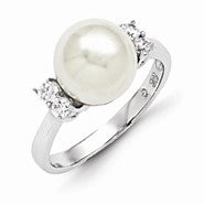 Sterling Silver Majestik 10-11 White Shell Pearl & CZ Ring