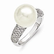 Sterling Silver Majestik 12-13mm White Shell Pearl & CZ Ring