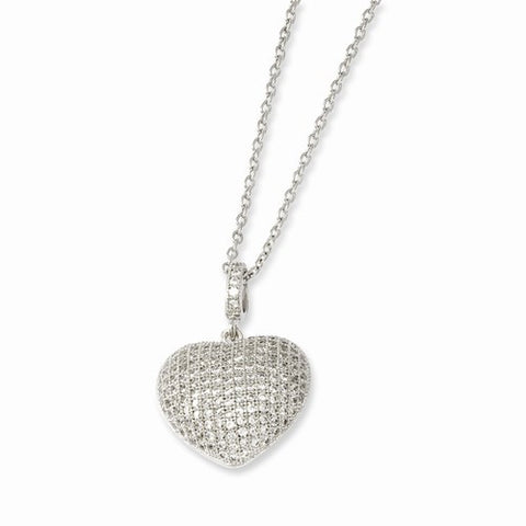 Sterling Silver & CZ Polished Heart Pendant Necklace