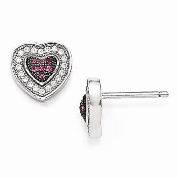 Sterling Silver CZ Heart Post Earrings