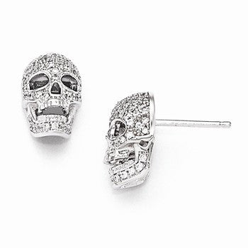 Sterling Silver CZ Polished Skull Post Earrings