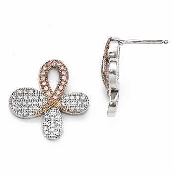 Sterling Silver Rose Gold-plated CZ Post Earrings