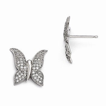 Sterling Silver CZ Polished Butterfly Post Earrings