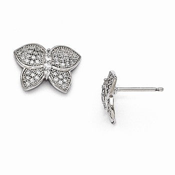 Sterling Silver CZ Polished Butterfly Post Earrings