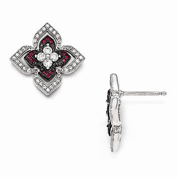 Sterling Silver CZ Polished Flower Post Earrings