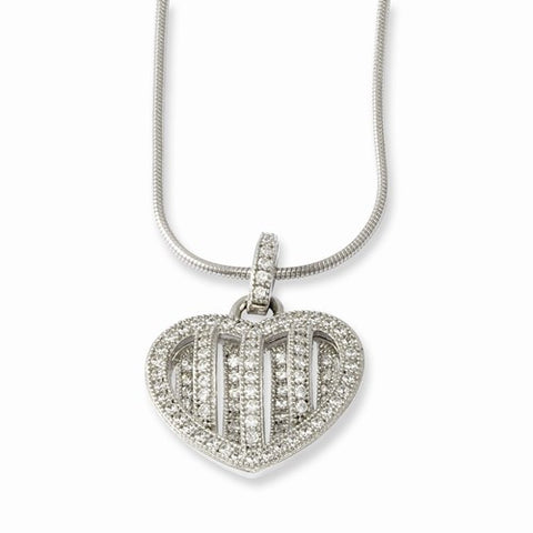 Sterling Silver & CZ Polished Heart Pendant Necklace