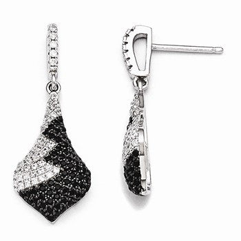 Sterling Silver Black White CZ Dangle Post Earrings