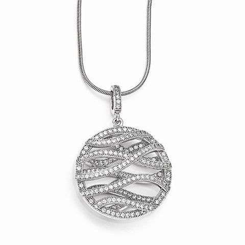 Sterling Silver & CZ Polished Fancy Round Pendant Necklace