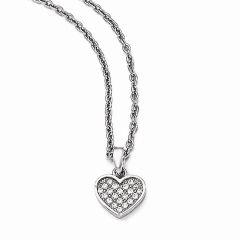 Sterling Silver & CZ Polished Heart Pendant Necklace