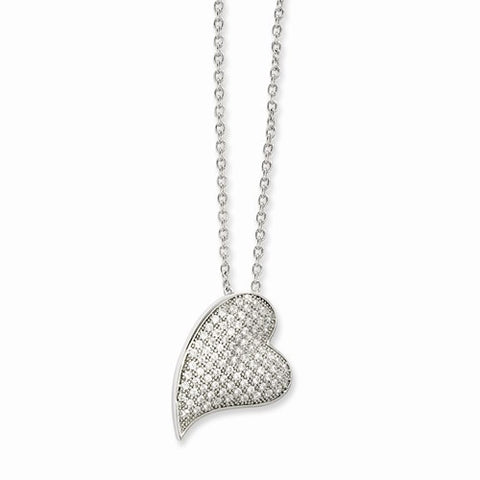 Sterling Silver & CZ Polished Heart Pendant Necklace