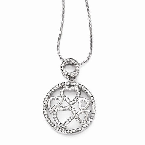 Sterling Silver & CZ Polished Heart Pendant Necklace