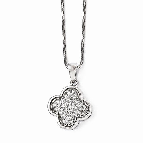 Sterling Silver & CZ Polished Fancy Pendant Necklace