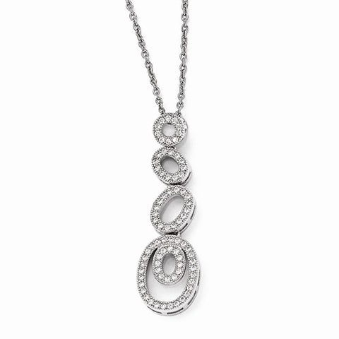 Sterling Silver & CZ Polished Fancy Oval Pendant Necklace