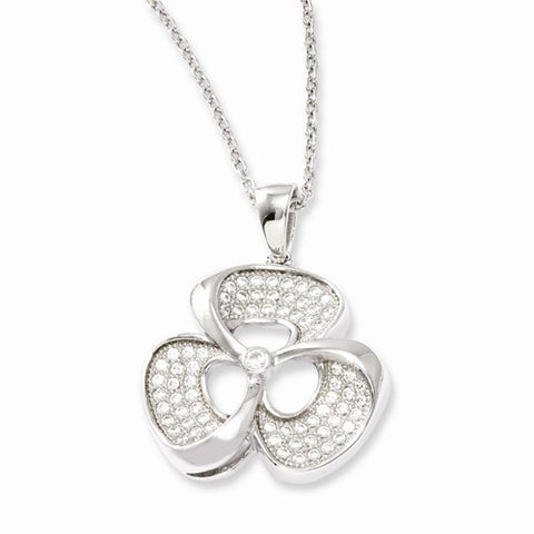 Sterling Silver & CZ Polished Fancy Pendant Necklace