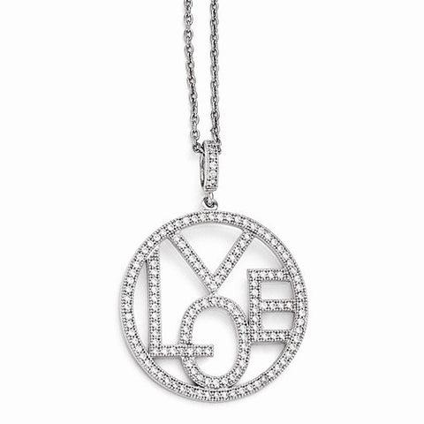 Sterling Silver & CZ Round Love Pendant Necklace