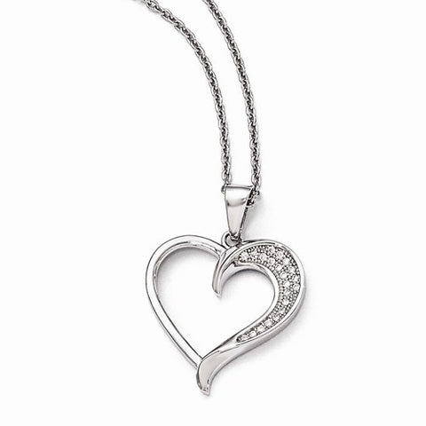 Sterling Silver & CZ Polished Heart Pendant Necklace