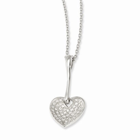 Sterling Silver & CZ Polished Heart Pendant Necklace