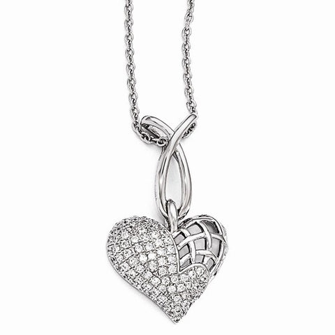 Sterling Silver & CZ Polished Heart Pendant Necklace