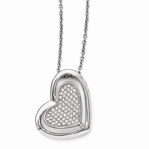 Sterling Silver & CZ Polished Heart Pendant Necklace