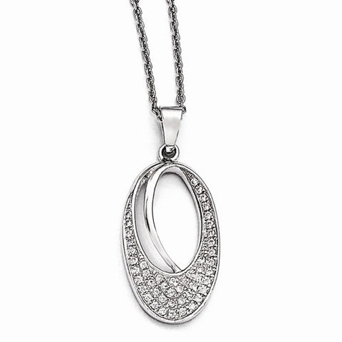 Sterling Silver & CZ Polished Oval Pendant Necklace